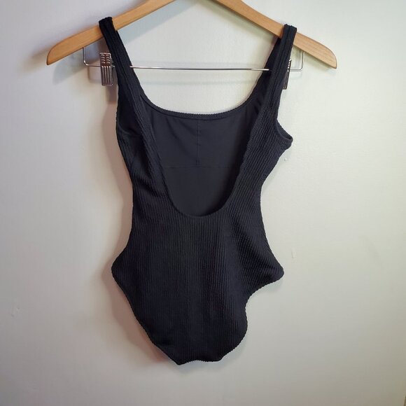 AERIE Ribbed Crinkle Scoop One Piece Swimsuit Full Coverage Black Women's XS - Picture 5 of 11